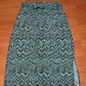 AB Studio Blue Black Print Long Skirt Pull On S